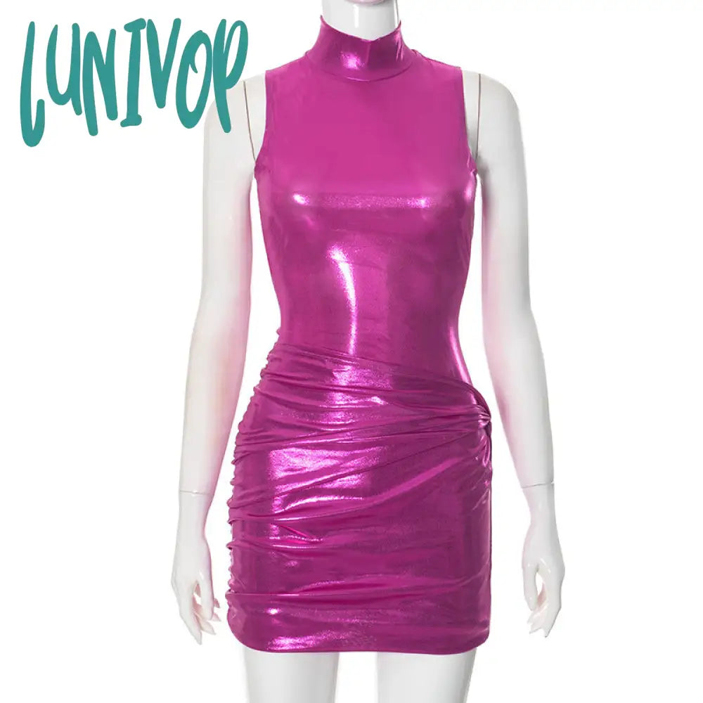 Lunivop dress to impress codes 2024 Autumn New Fashion Personalized Solid Color Glossy Glossy Lace-up Tight Waist Hip Pleated Short Dress Bodycon Midi Dress