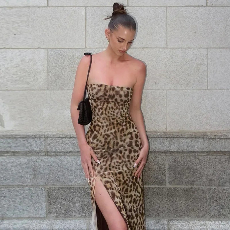 Lunivop Y2K Leopard Print Leopard Slit Women'S Dresses Bodycon Mesh Elegant Evening Prom Ladies Casual Clothing Manuifacturer Sparkling Bodycon Dress