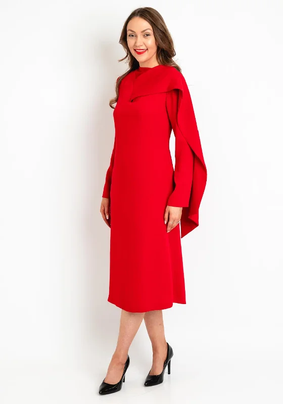 Birelin Cape Detail Midi Dress, Red Midi Skirt Fashion