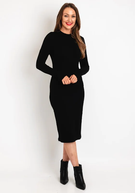 Tiffosi Basic Ribbed Knit Midi Dress, Black Skater Midi Skirt