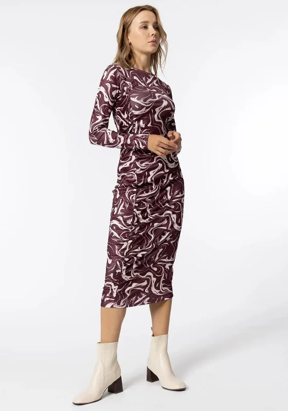 Tiffosi Chive Swirl Print Midi Dress, Wine Ruffled Midi Skirt