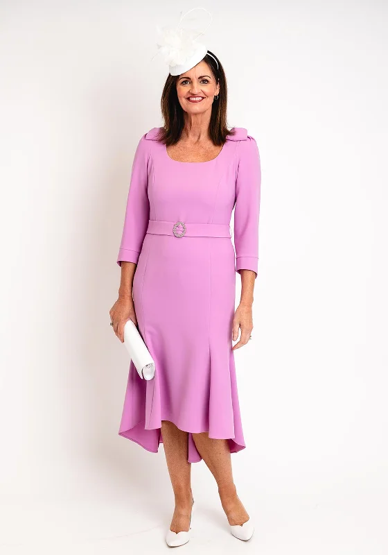 Claudia C Maxima Embellished Belted Wasit Midi Dress, Lilac Blush Midi Skirt Trendy