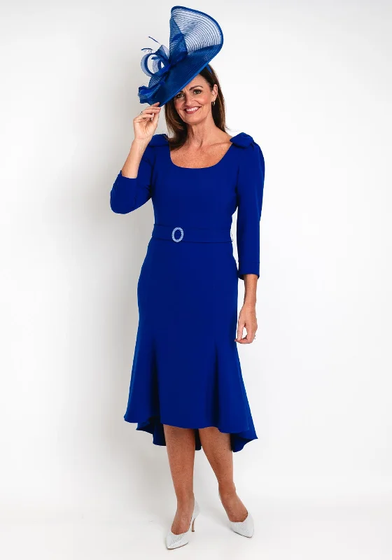 Claudia C Maxima Embellished Belted Waist Midi Dress, Royal Blue Casual Midi Look