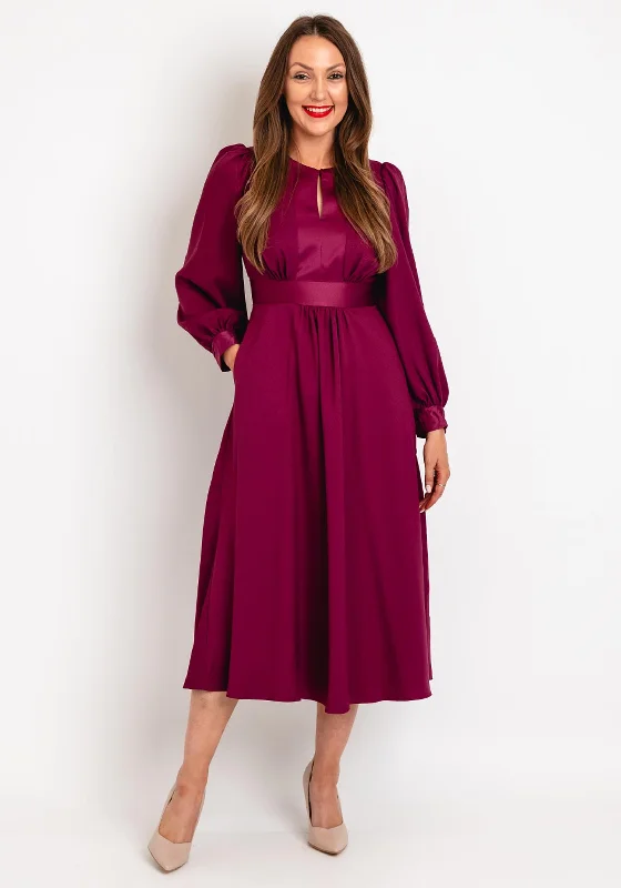 Closet London Cutout Detail A-Line Midi Dress, Wine Pleated Satin Skirt