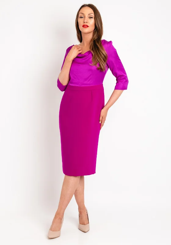 Fee G Sylvie Drape Neck Contrasting Pencil Midi Dress, Magenta Casual Midi Look