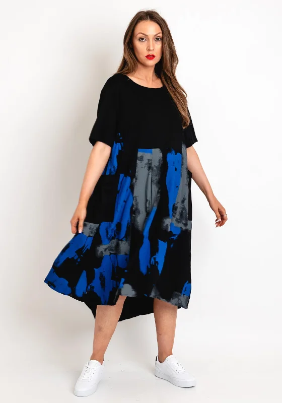 Natalia Collection One Size Drawstring Back Faded Print Midi Dress, Blue Midi Skirt Trendy