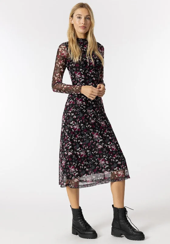 Tiffosi Nile Floral Mesh Midi Dress, Black Multi Denim Midi Skirt