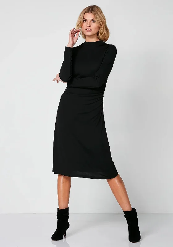 Nu Denmark Ronnie Ruched A-line Midi Dress, Black Trendy Midi Skirt