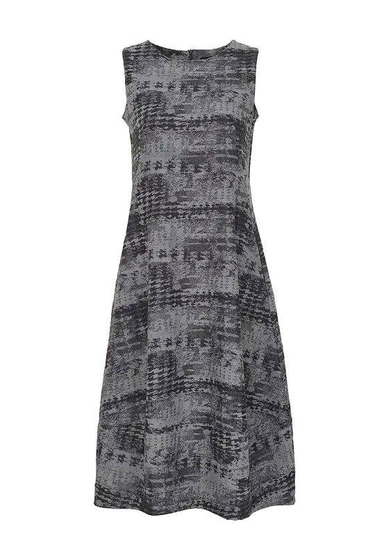 Ever Sassy Blurred Houndstooth A-line Midi Dress, Grey Elegant A-line Skirt