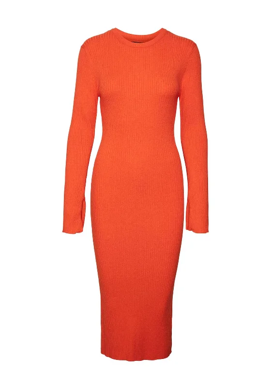 Vero Moda Gold Ribbed Knit Midi Dress, Tangerine Tango Classic Midi Skirt