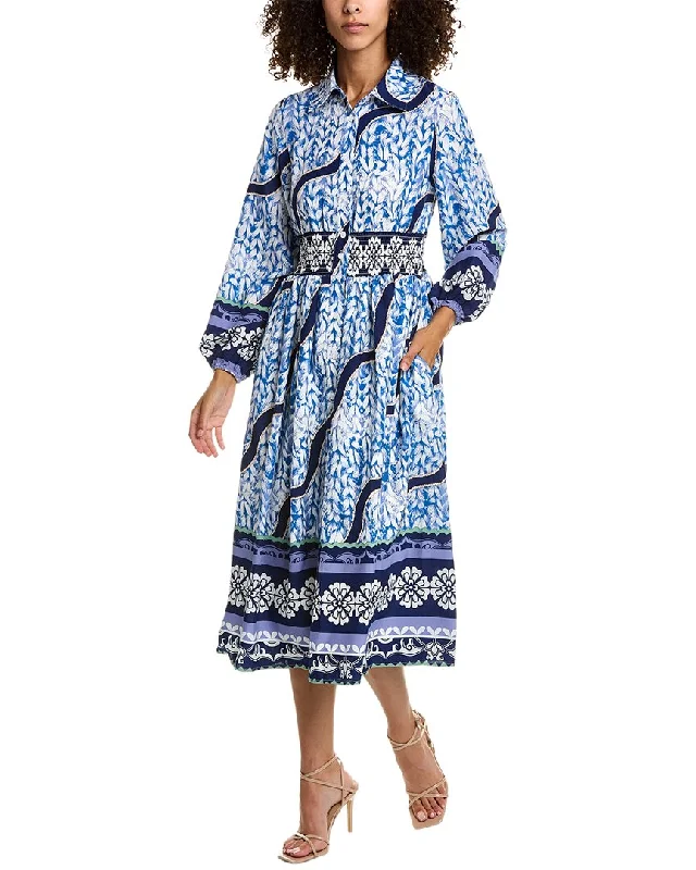 Gracia Smocked Waist Shirtdress Midi Shirt Dress