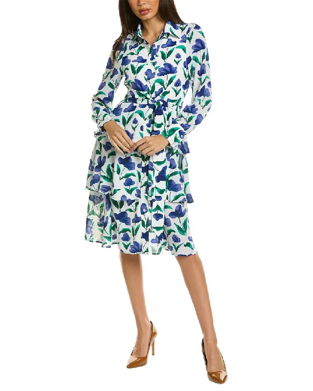 Gracia Tiered Shirtdress Satin Shirt Dress