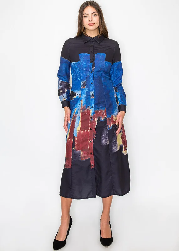 Midnight Blue Paint Stroke Shirt Dress Shirt Dress Party