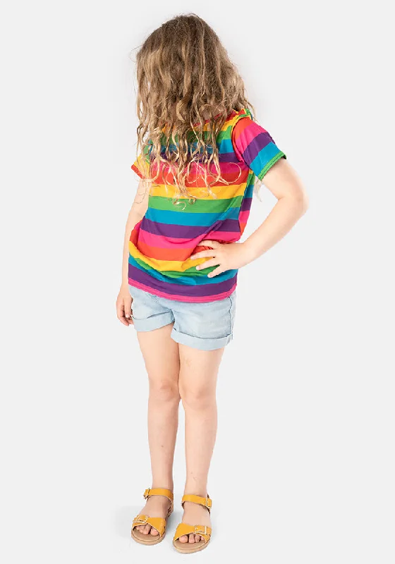 Rainbow Stripe Print Children's T-Shirt (Reese) Printed Button Shirt