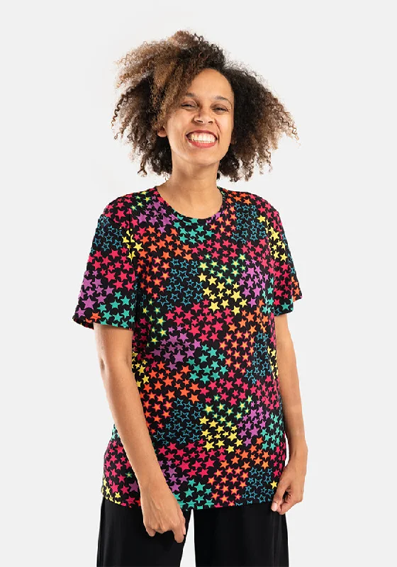 Reeva Bright Stars Print Cotton T Shirt A-line Shirt Dress