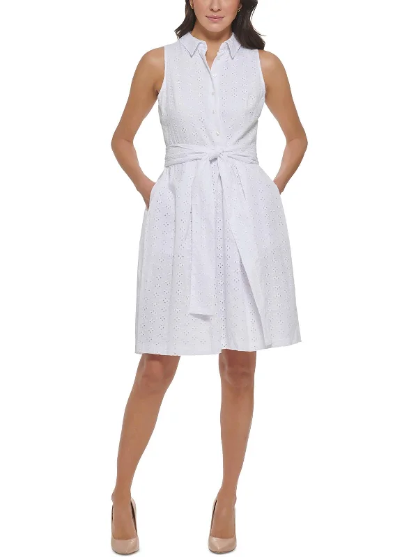 Womens Cotton Knee-Length Shirtdress Elegant Shirt Gown